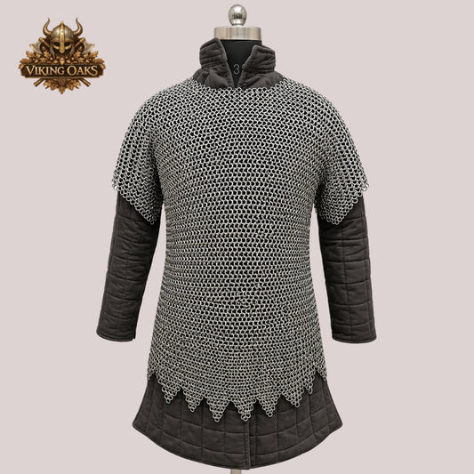 9MM Flat Riveted Chainmail Shirt – Mild Steel Half Sleeve Medieval Maille Armor for Halloween, LARP & Reenactment