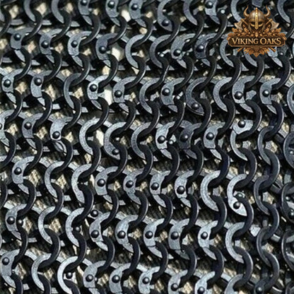 9MM Chainmail Hauberk Mild Steel Medieval Viking Front Open Shirt Half Sleeve Halloween Costume