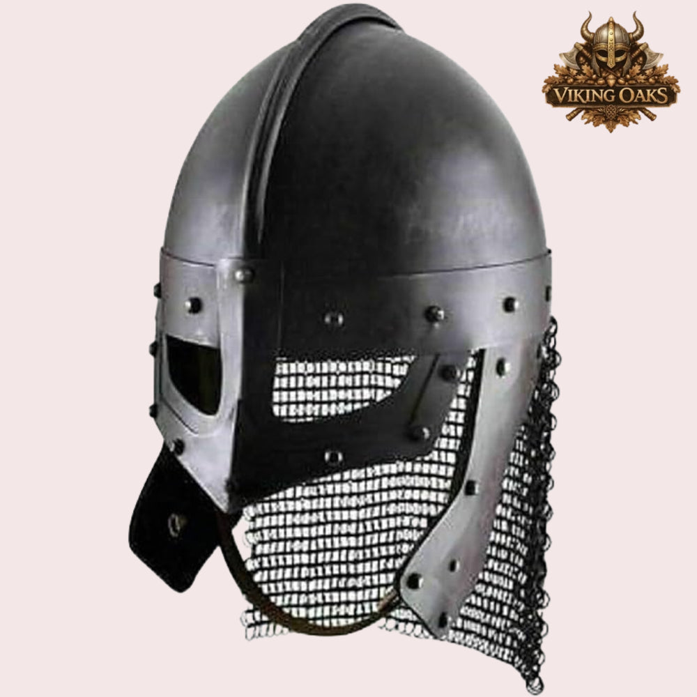 Raven Viking Helmet Norman Knight Chain Mail Helmet with Wooden Stand