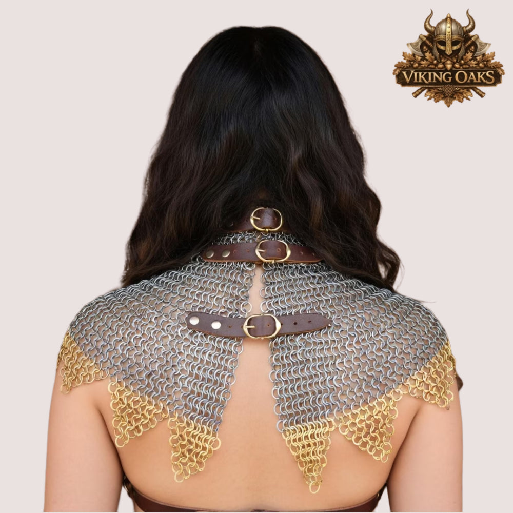 9MM Flat Riveted Chainmail Collar Brass Gorget with Zigzag Edges