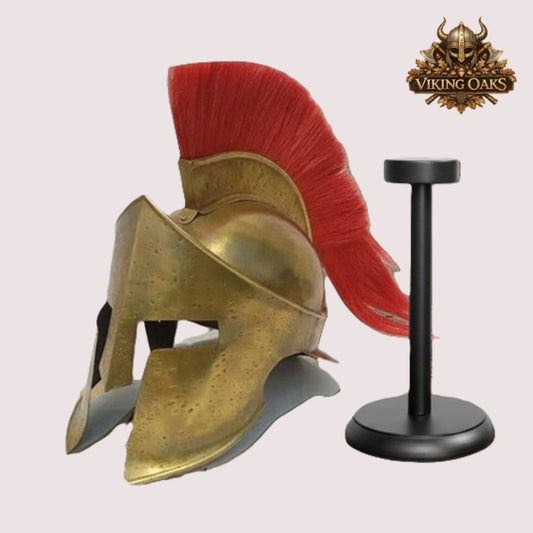 Brass Antique Spartan Warrior Helmet – 300 Movie Replica with Display Stand