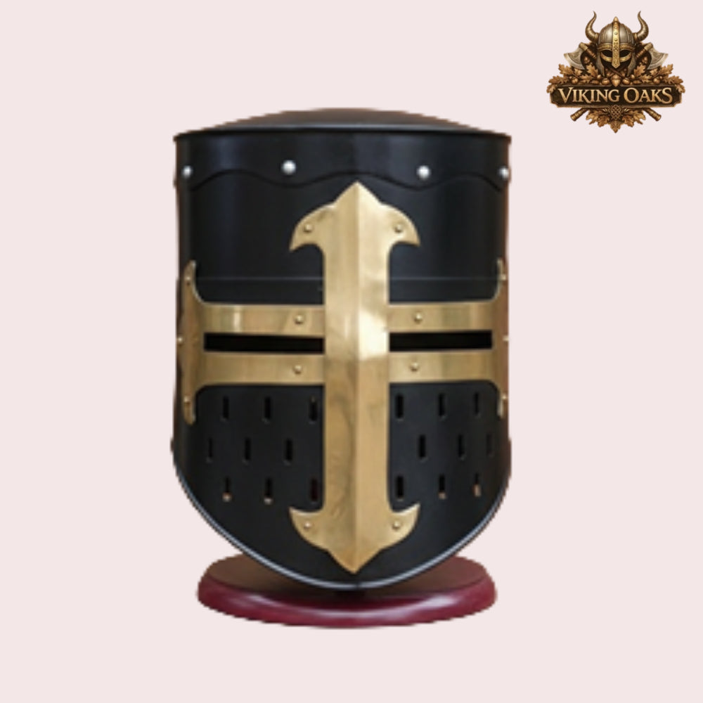 Medieval Knight Helmet Silver & Black Crusader Armour Helmet