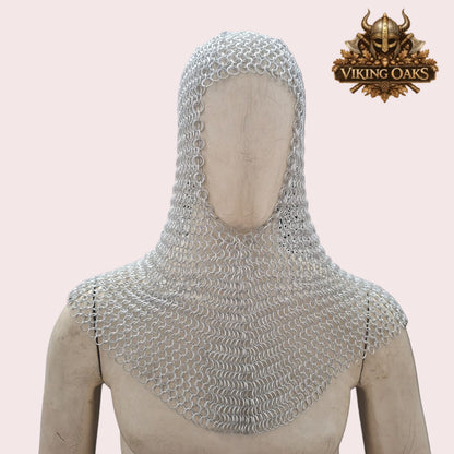 Medieval Crusader Helmet with Chainmail Coif & Stand Knight Armour Costume Set