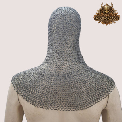 9MM Round Riveted Chainmail Coif Medieval Hood Ren Faire Costume
