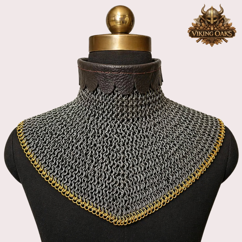 9mm Brass Trimmed Chainmail Gorget – Riveted Medieval Collar