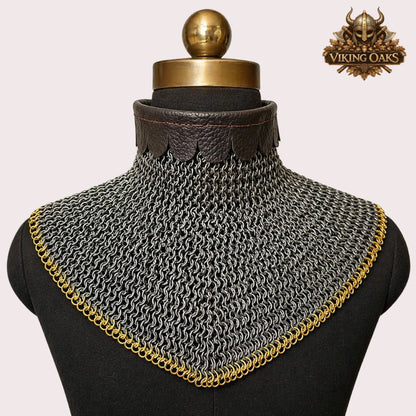 9mm Brass Trimmed Chainmail Gorget – Riveted Medieval Collar