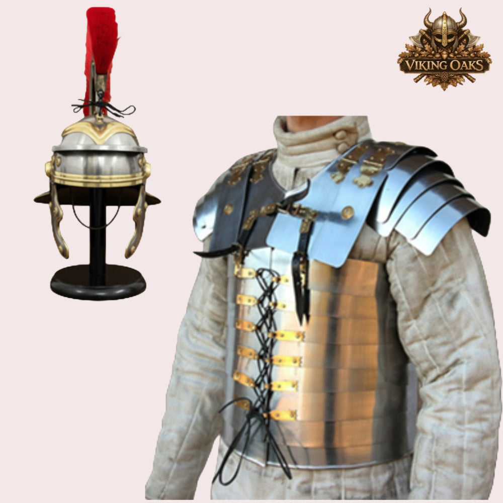 Lorica Segmentata Roman Armor Set with Roman Helmet Red Plume