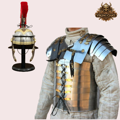 Lorica Segmentata Roman Armor Set with Roman Helmet Red Plume
