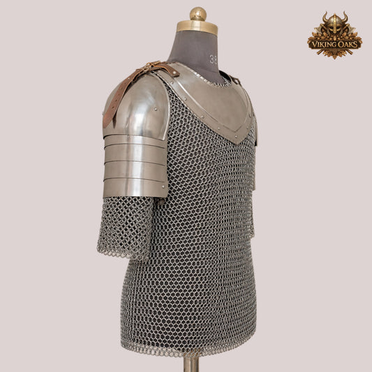 Butted Chainmail Shirt 10MM 16 Gauge with Handmade Spaulders – Medieval Armor Gift