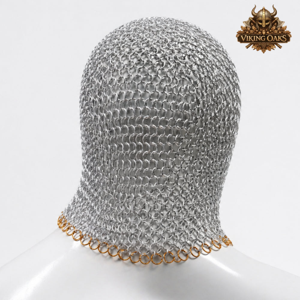 Aluminum Butted Chainmail Coif – 10MM Ring Medieval Hood for Ren Faire, LARP & Costume Events