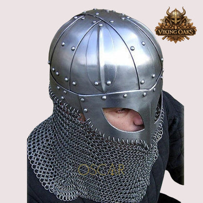 Handmade Viking Chainmail Helmet – Norse Medieval Armor for LARP with  Wooden Display Stand