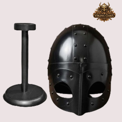 Viking Gjermundbu Helmet – Medieval Warrior Costume with   Wooden Display Stand