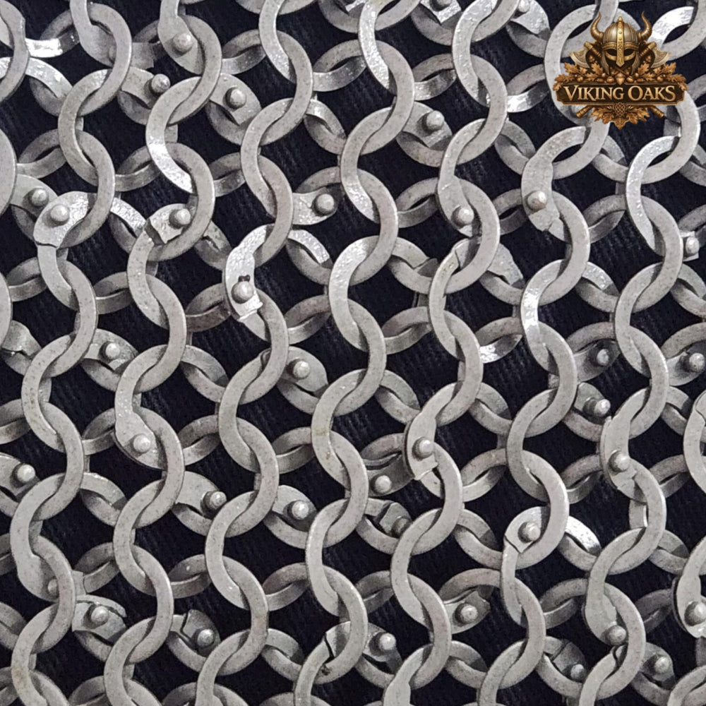 8MM Mild Steel Chainmail Hauberk Half Sleeve Flat Riveted Front Open Shirt Halloween Costume