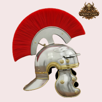 Roman Armor Set Brass Lorica Segmentata with Helmet and Red Crest