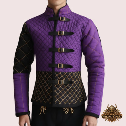 Medieval gambeson with long sleeves displayed in multiple sizes and custom color options