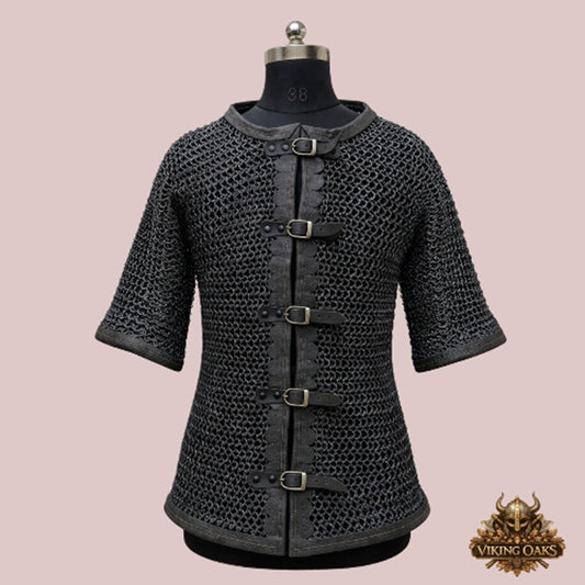 Dark Gray Aluminum Chainmail Shirt, 10mm Flat Ring Medieval Hauberk, Lightweight Armor for LARP, Cosplay & Reenactment