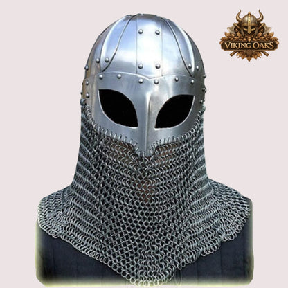 Handmade Viking Chainmail Helmet – Norse Medieval Armor for LARP with  Wooden Display Stand