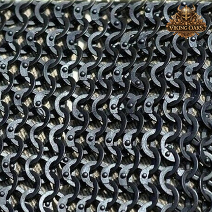 8MM Mild Steel Chainmail Hauberk Half Sleeve Flat Riveted Front Open Shirt Halloween Costume