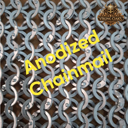 Dark Gray Aluminum Chainmail Hauberk 9MM Flat Ring Full Sleeve Front Open Halloween Costume