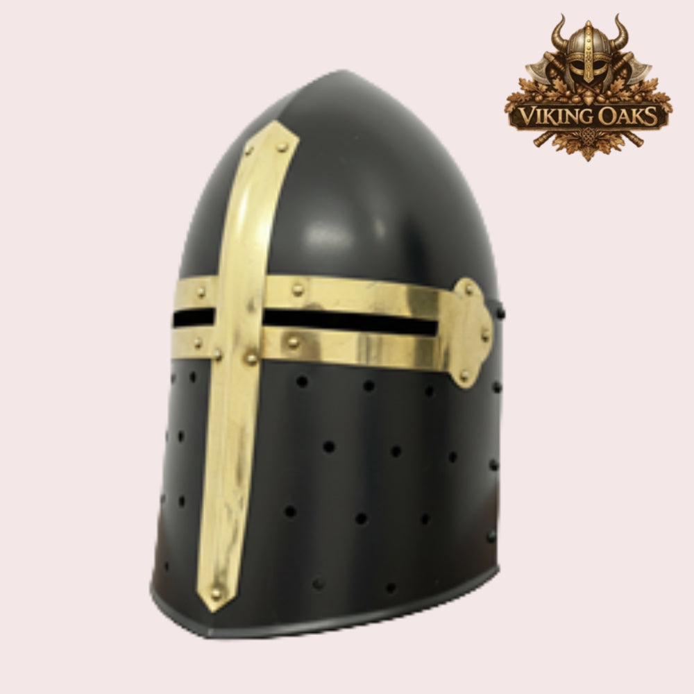 Sugarloaf Helmet Combo Set Silver & Black Medieval Knight Helmets