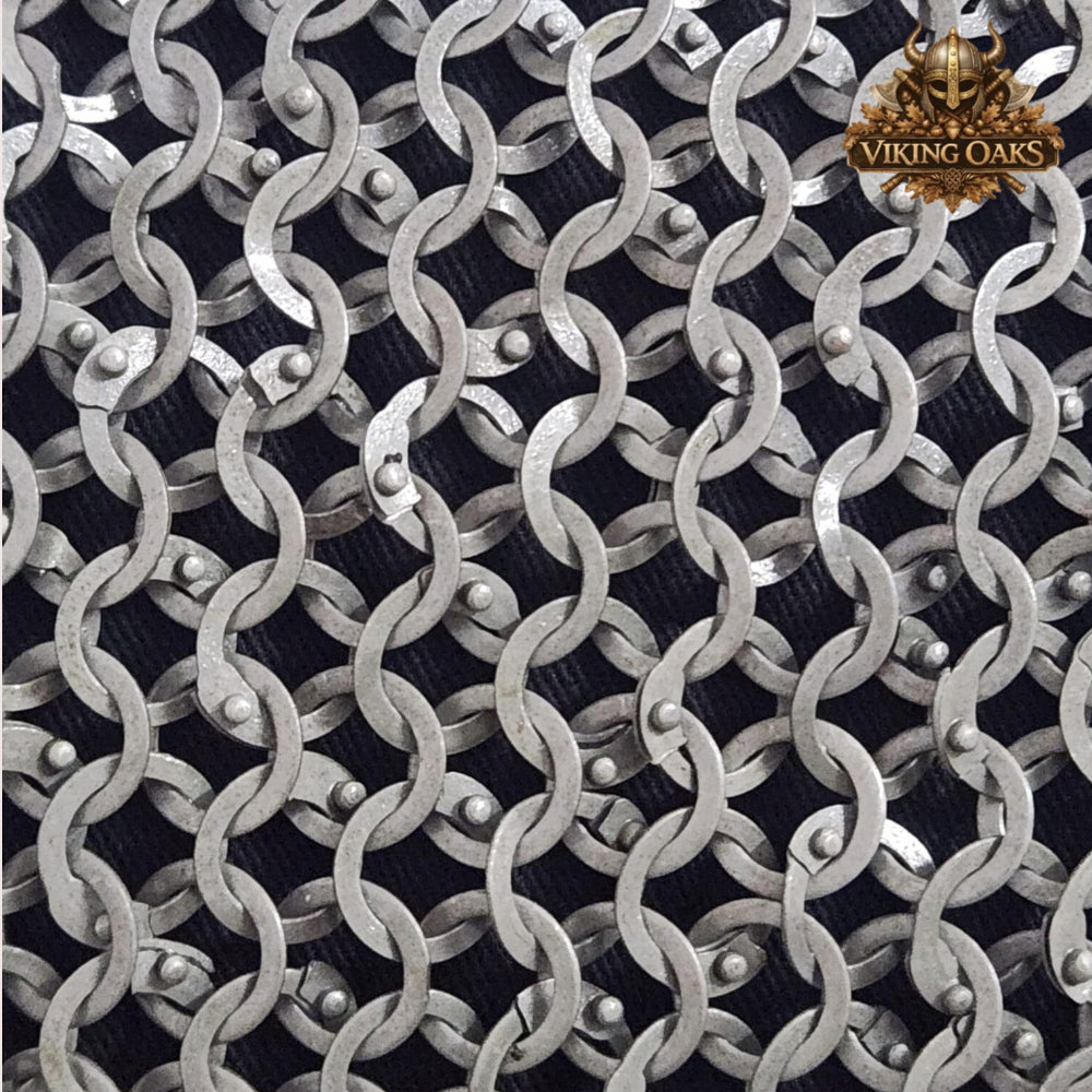9MM Chainmail Hauberk Mild Steel Medieval Viking Front Open Shirt Half Sleeve Halloween Costume