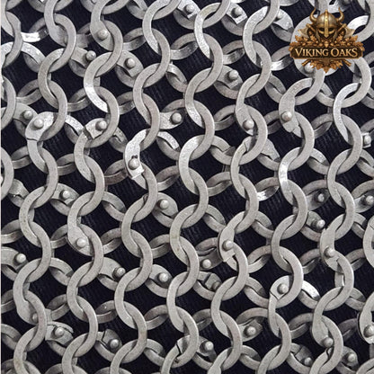 9MM Chainmail Hauberk Mild Steel Medieval Viking Front Open Shirt Half Sleeve Halloween Costume