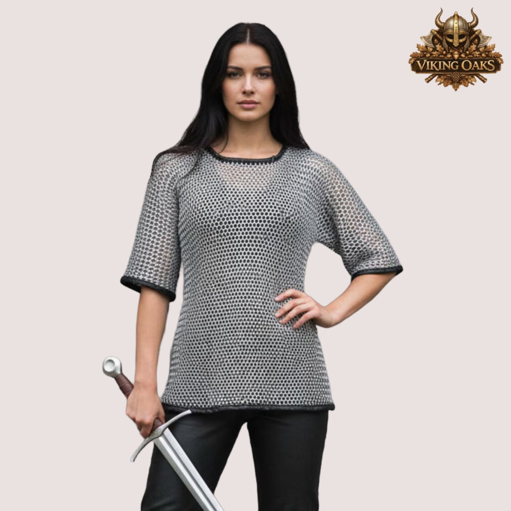9MM Aluminum Chainmail Hauberk Round Ring with Flat Washer Leather Trim