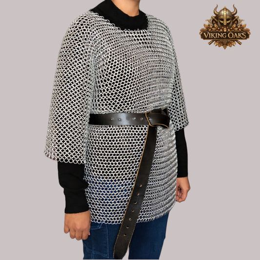 Aluminum Butted Chainmail Hauberk Half Sleeve Round Ring Medieval Shirt for LARP Cosplay Reenactment