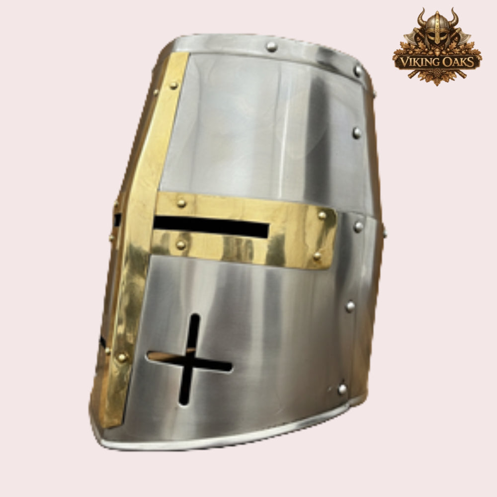 Medieval Crusader Helmet Set Silver Knight Armour Templar Steel Helmets