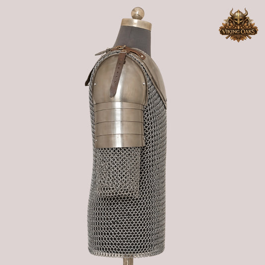 Butted Chainmail Shirt 10MM 16 Gauge with Handmade Spaulders – Medieval Armor Gift