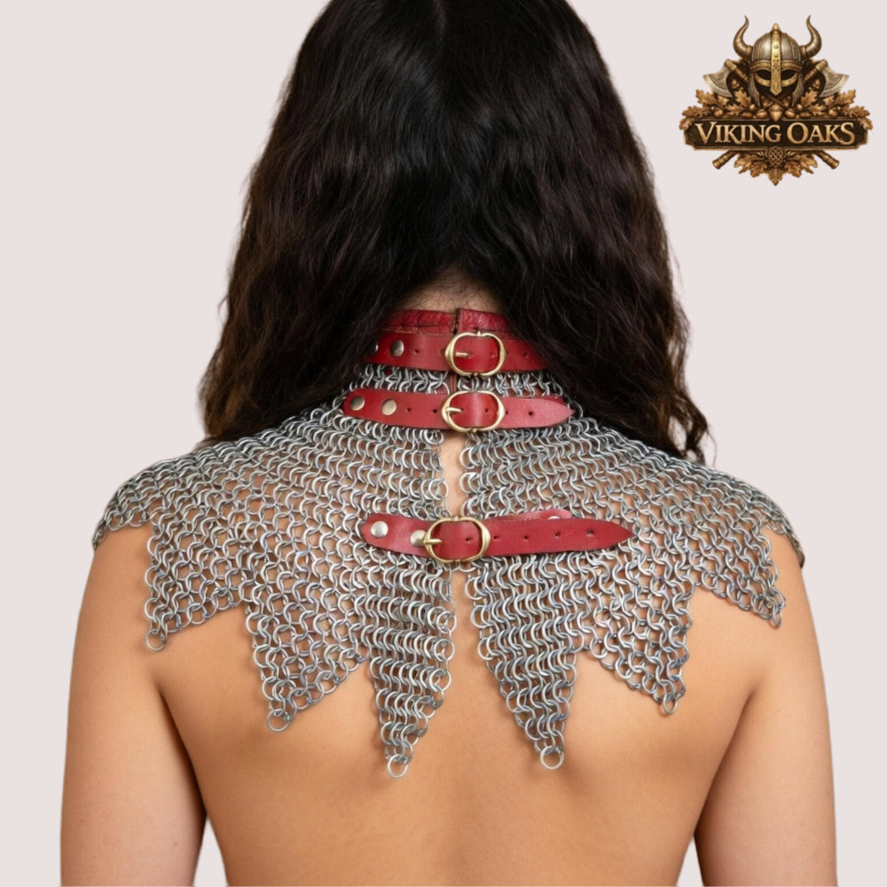 9MM Flat Riveted Chainmail Collar Brass Gorget with Zigzag Edges