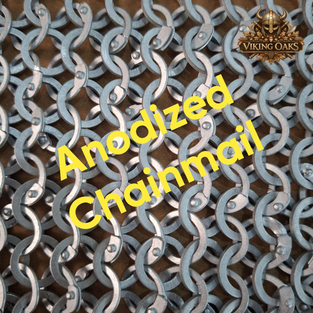 Dark Gray Aluminum Chainmail Long Hauberk 9mm Flat Rings Half Sleeve Front Open Easter Armor Costume