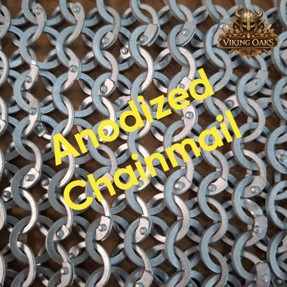 Dark Gray Aluminum Chainmail Long Hauberk 9mm Flat Rings Half Sleeve Front Open Easter Armor Costume