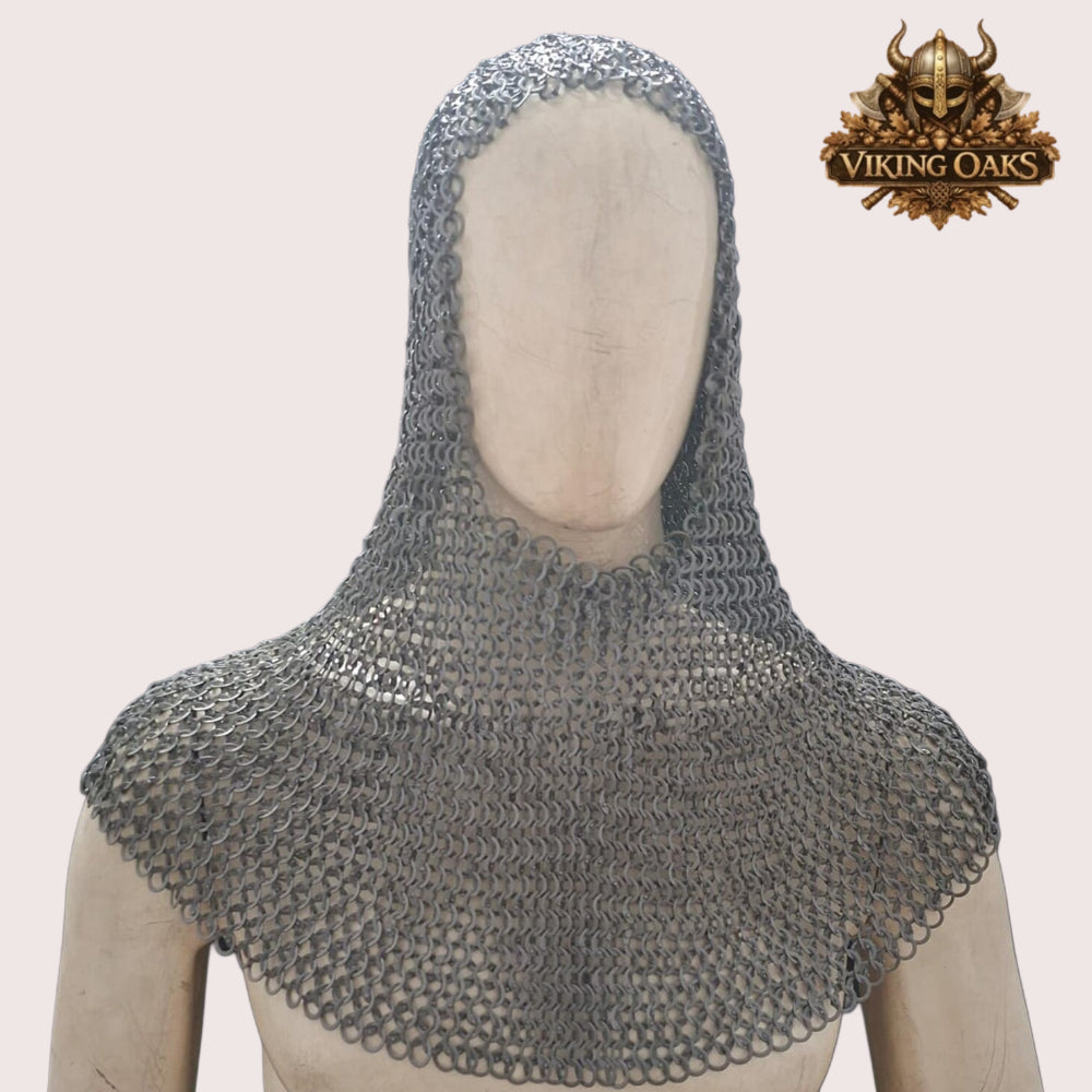 9MM Mild Steel Chainmail Coif Flat Ring Riveted Medieval Hood Armor