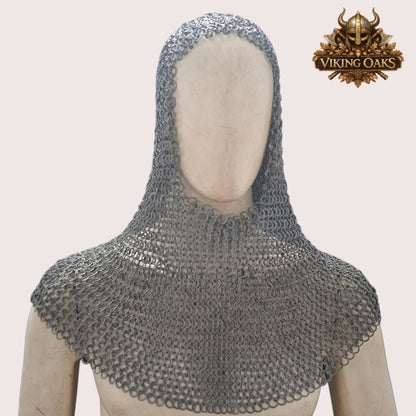 9MM Mild Steel Chainmail Coif Flat Ring Riveted Medieval Hood Armor