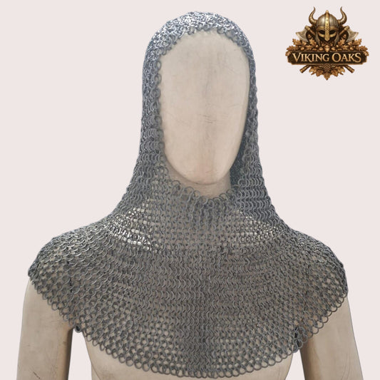 9MM Mild Steel Chainmail Coif Flat Ring Riveted Medieval Hood Armor