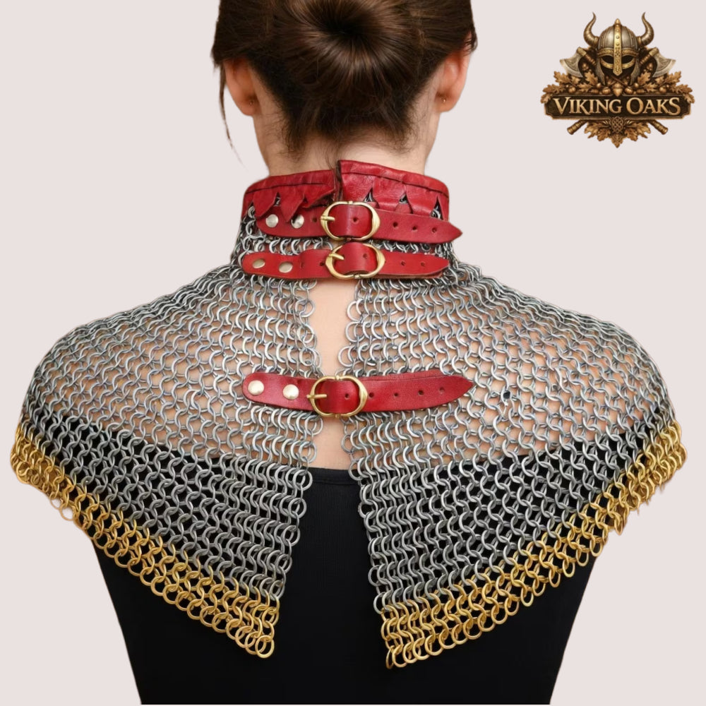 9MM Flat Riveted Chainmail Collar Brass Gorget with Zigzag Edges