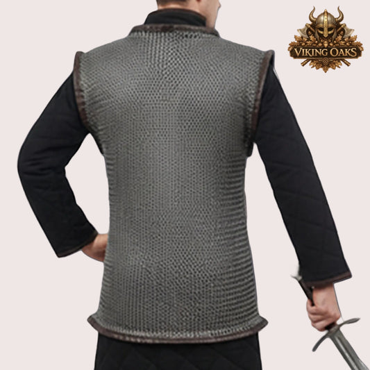 Sleeveless Haubergeon Chainmail Shirt 9MM Flat Ring Riveted with Washers Medieval Armor