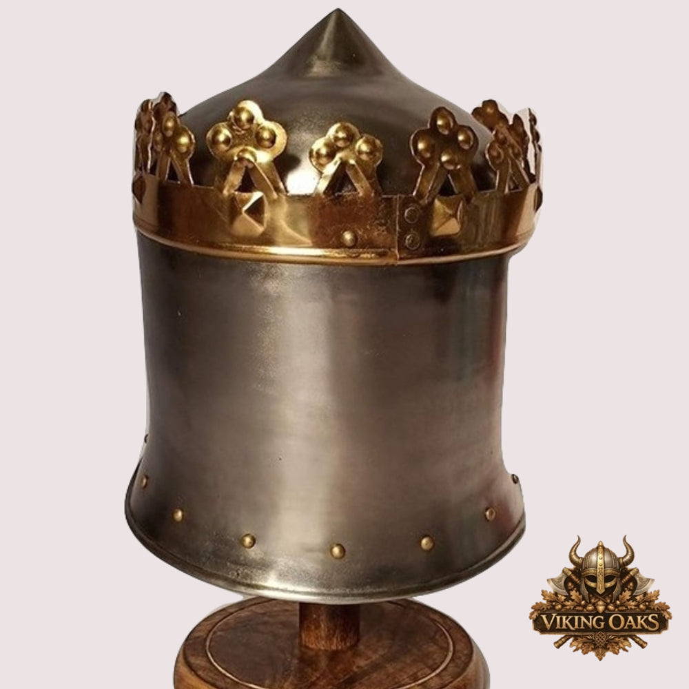 Medieval King Arthur Helmet – Richard Lionheart Crown Replica with  Wooden Display Stand