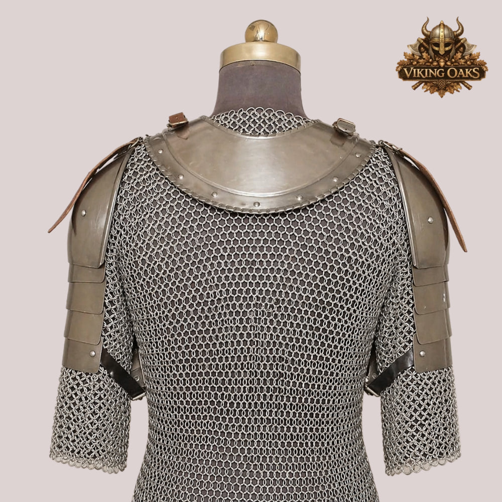Handcrafted Steel Gorget & Pauldron Set – Knight Armor for LARP, Renaissance Faire & Halloween