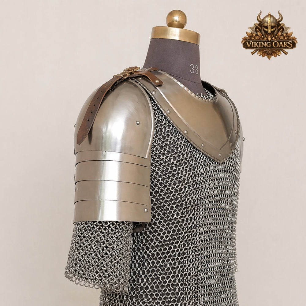 Handcrafted Steel Gorget & Pauldron Set – Knight Armor for LARP, Renaissance Faire & Halloween