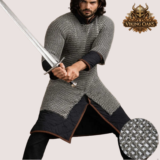 9MM Round Ring Riveted Chainmail Shirt with Solid Rings Medieval Mild Steel Hauberk