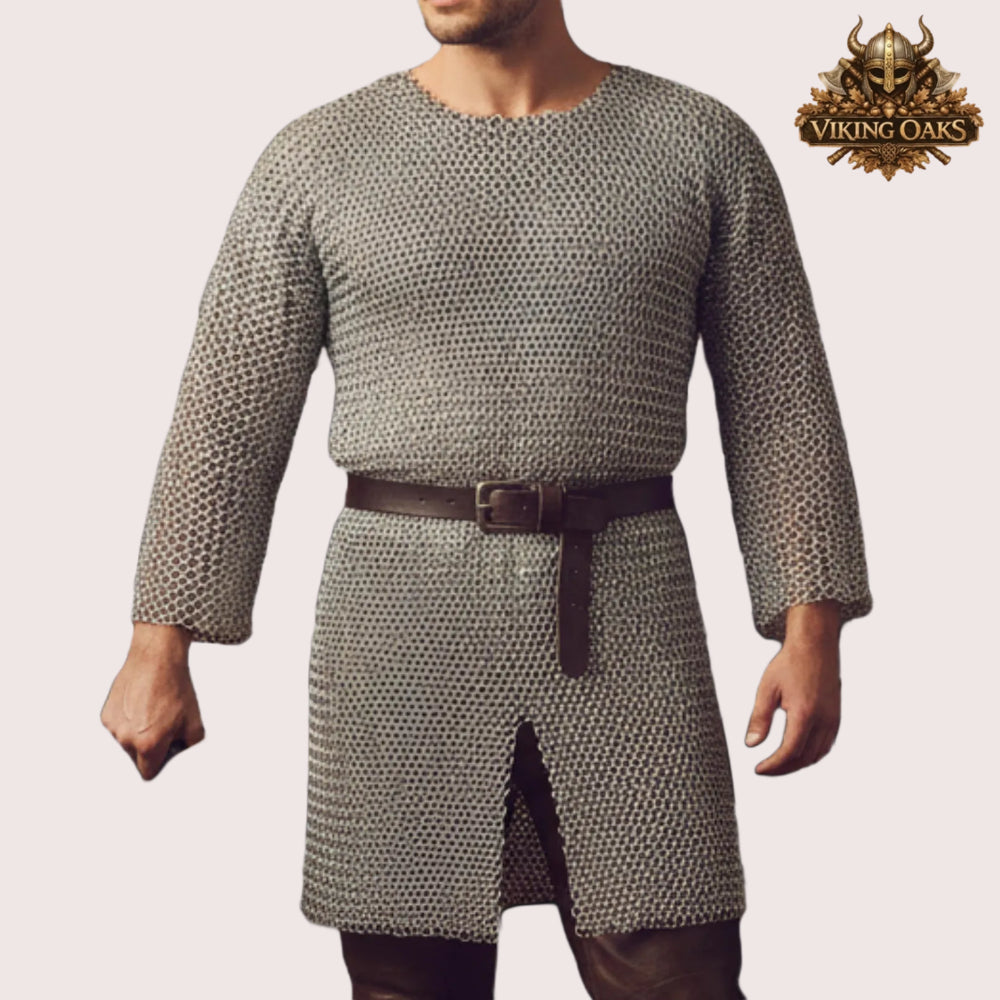 Chainmail Hauberk 9MM Round Riveted Chainmail Armor Medieval LARP Reenactment Costume