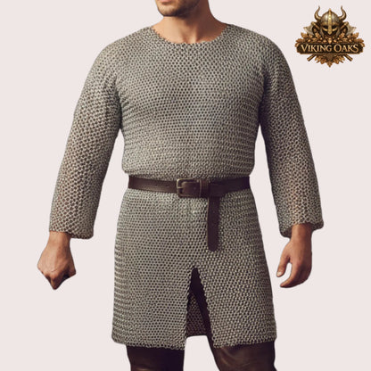 Chainmail Hauberk 9MM Round Riveted Chainmail Armor Medieval LARP Reenactment Costume