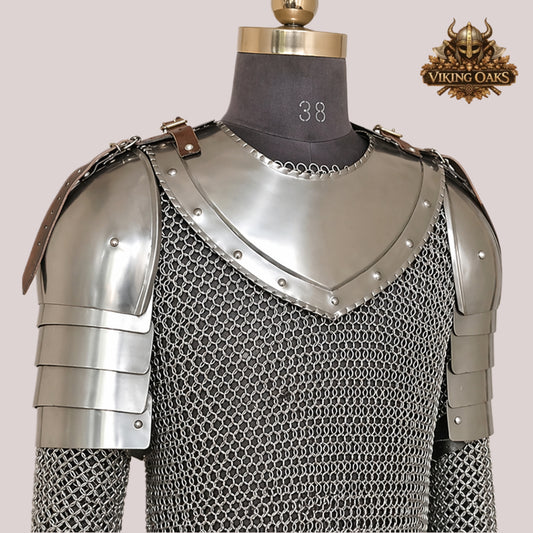Handcrafted Steel Gorget & Pauldron Set – Knight Armor for LARP, Renaissance Faire & Halloween