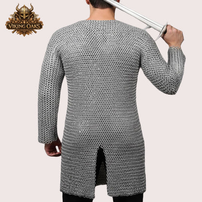 Chainmail Hauberk 9MM Round Riveted Chainmail Armor Medieval LARP Reenactment Costume