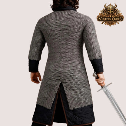 9MM Round Ring Riveted Chainmail Shirt with Solid Rings Medieval Mild Steel Hauberk