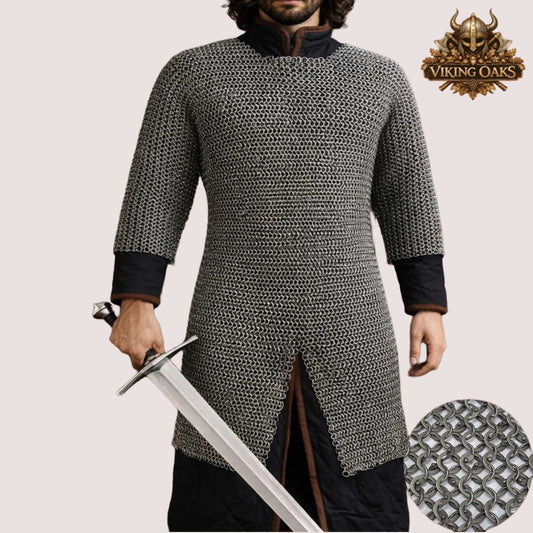 9MM Round Ring Riveted Chainmail Shirt with Solid Rings Medieval Mild Steel Hauberk