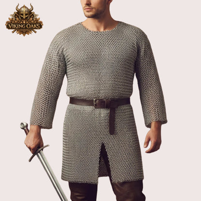 Chainmail Hauberk 9MM Round Riveted Chainmail Armor Medieval LARP Reenactment Costume