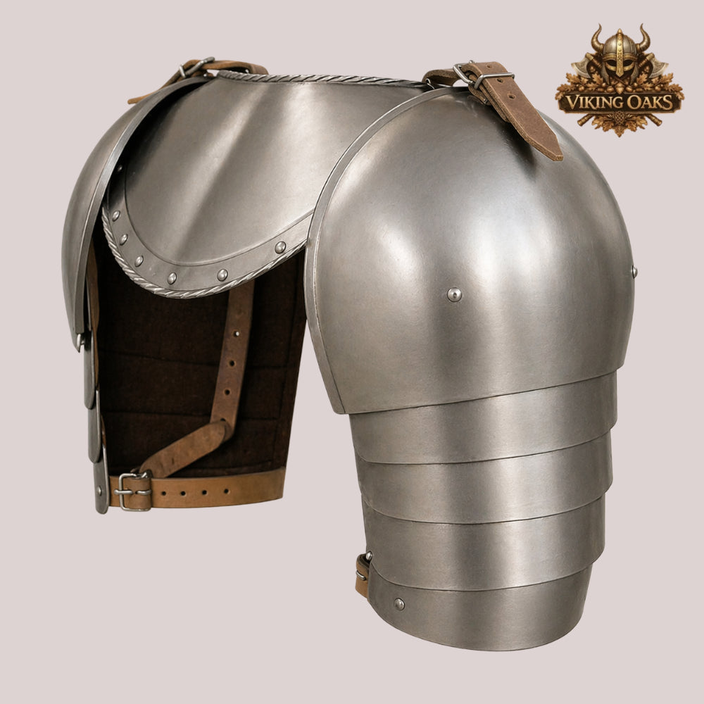 Handcrafted Steel Gorget & Pauldron Set – Knight Armor for LARP, Renaissance Faire & Halloween